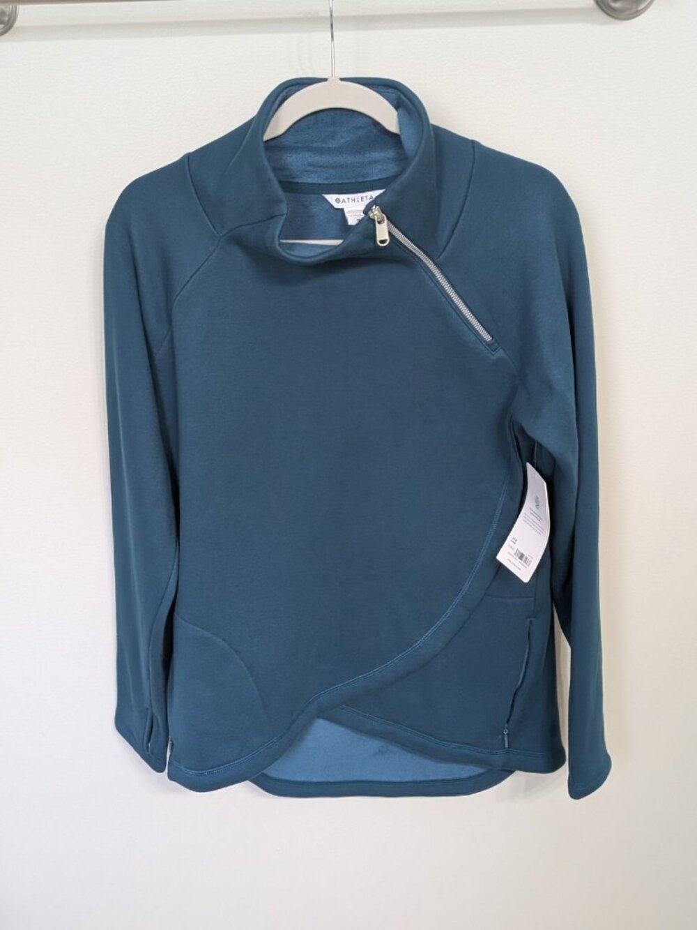 ATHLETA Sweatshirt Teal Cozy Karma Asym Pullover Long Sleeve Women's Size M